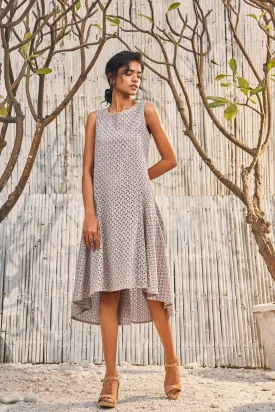 Steel Grey High-Low Cutwork Flared Dress