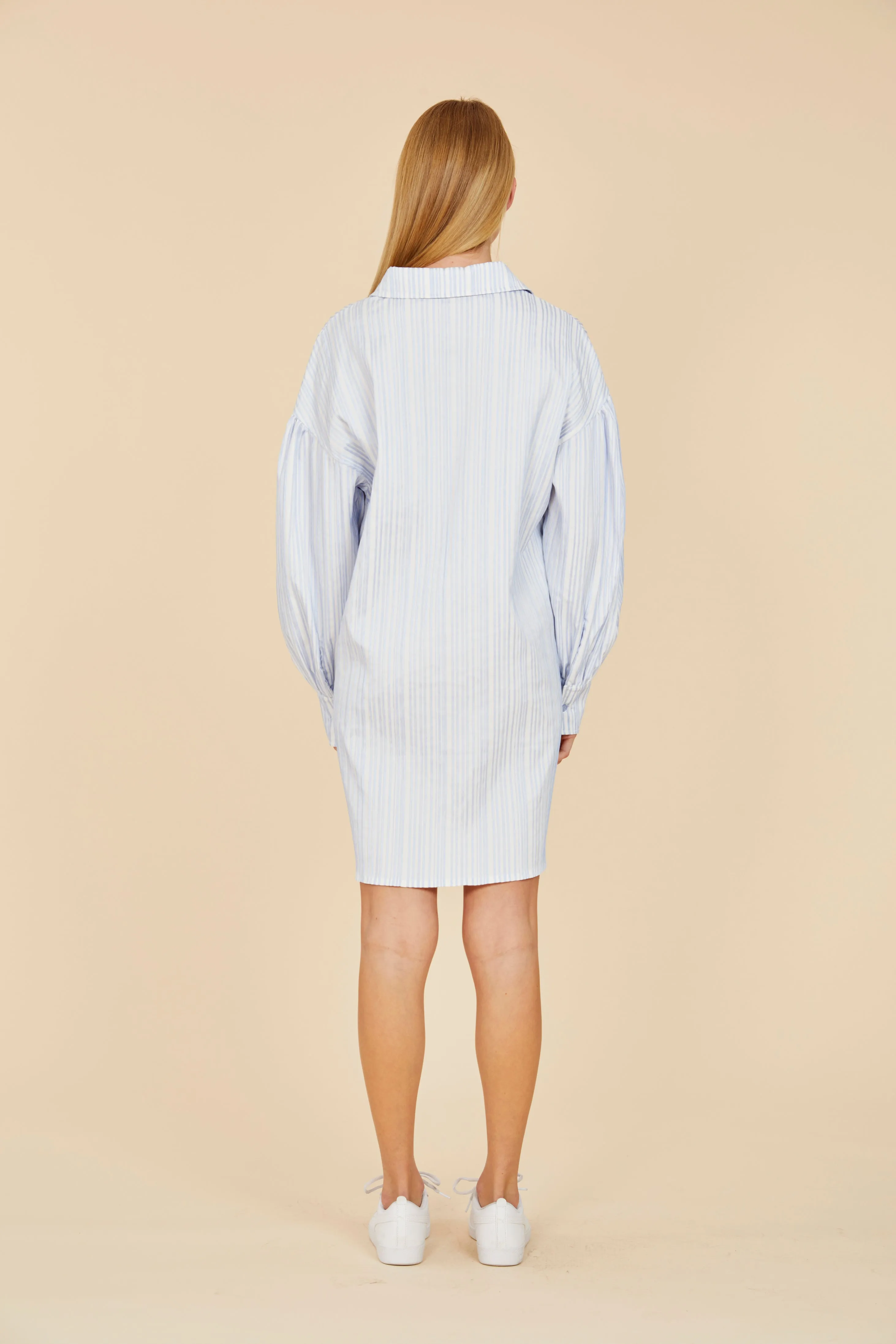 Striped Balloon Sleeve Shirt Dress