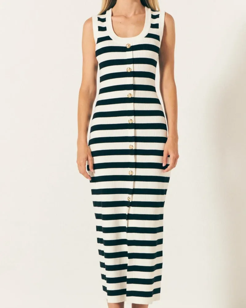 STRIPED MIDI DRESS