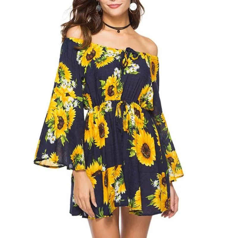 Sunflower Printed Bohemian Summer Dress