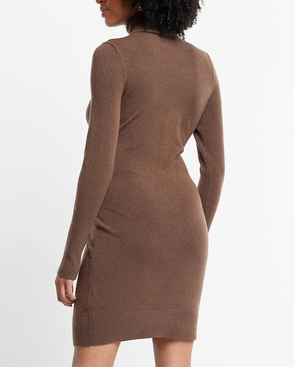 Supersoft Turtleneck Long Sleeve Mini Sweater Dress in Mocha