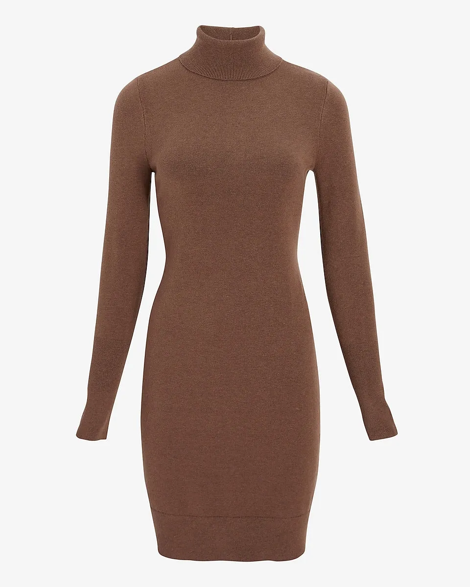 Supersoft Turtleneck Long Sleeve Mini Sweater Dress in Mocha