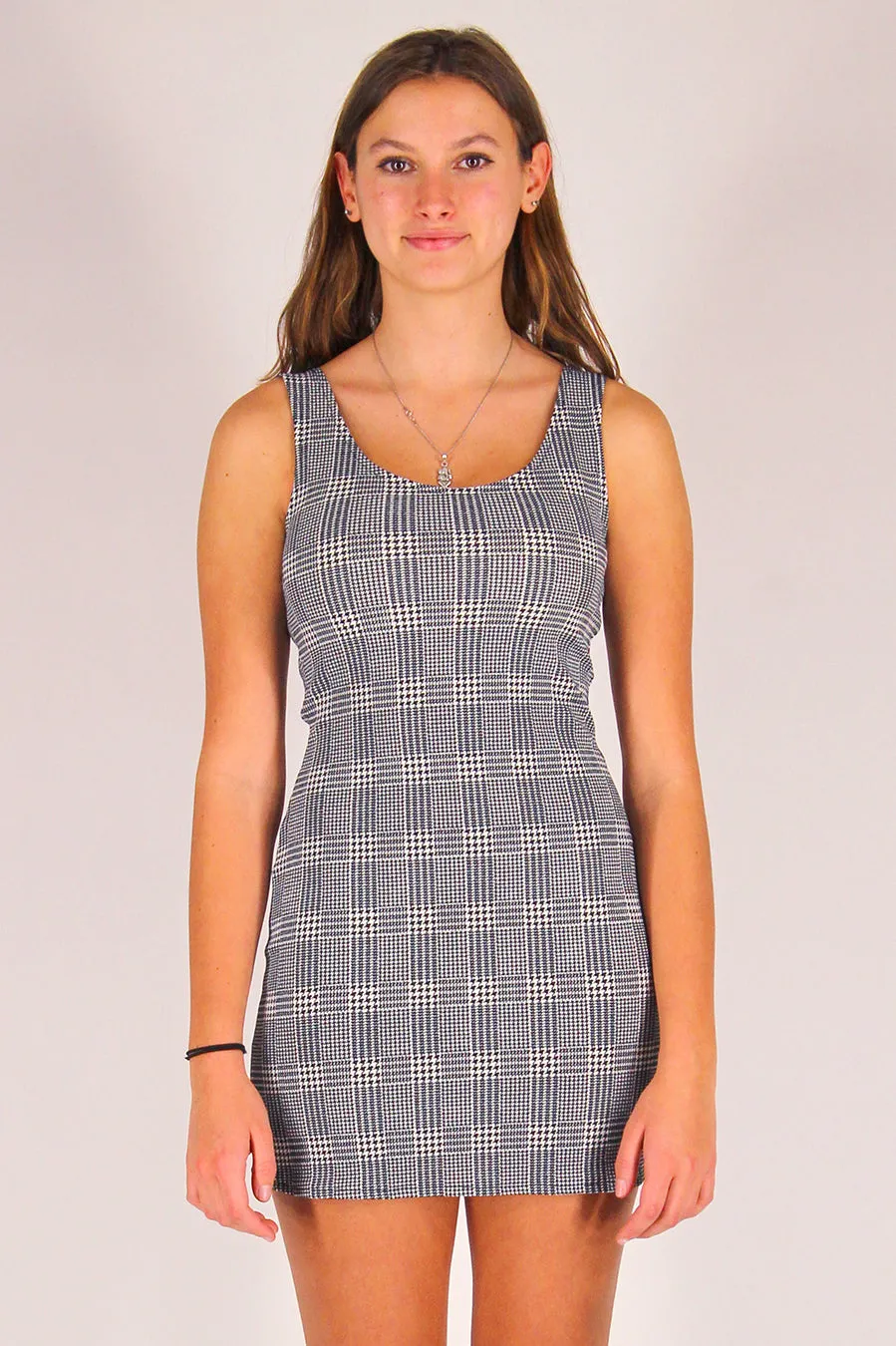 Tank Dress - Stretchy Grey Plaid