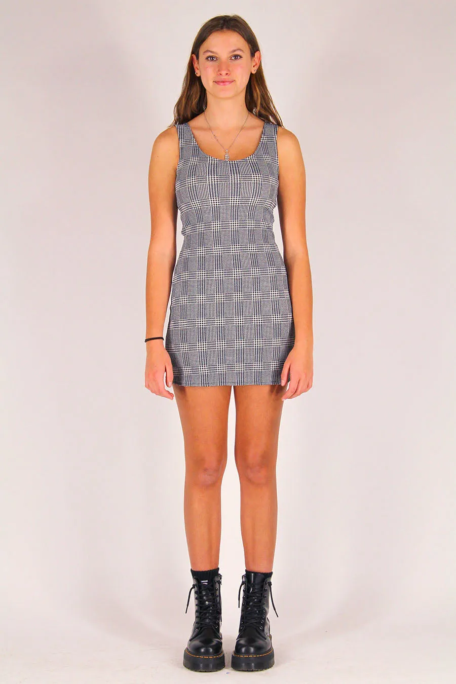 Tank Dress - Stretchy Grey Plaid