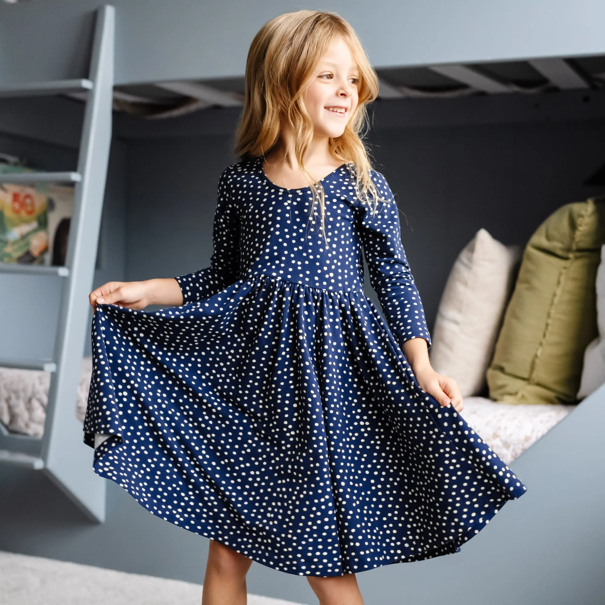 The Ballet Dress in Navy Dot