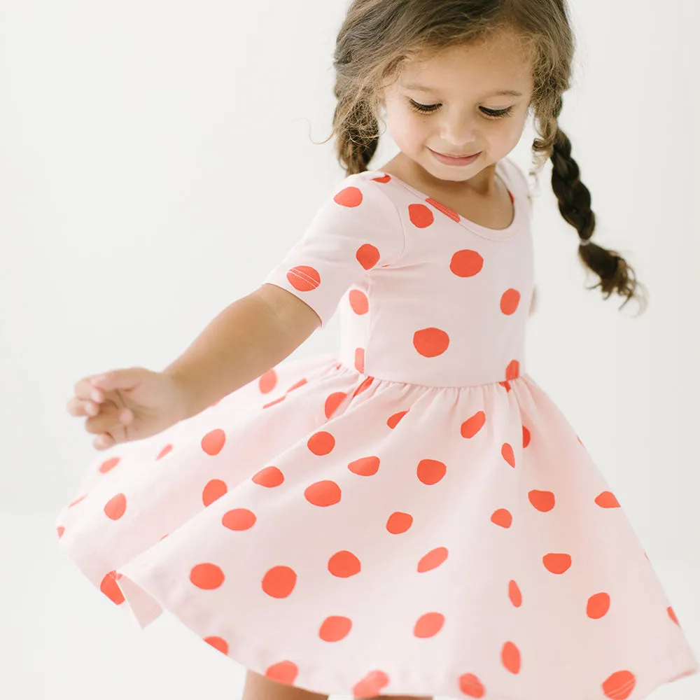 The Short Sleeve Ballet Dress in Blush Dot