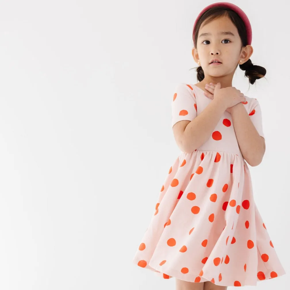 The Short Sleeve Ballet Dress in Blush Dot