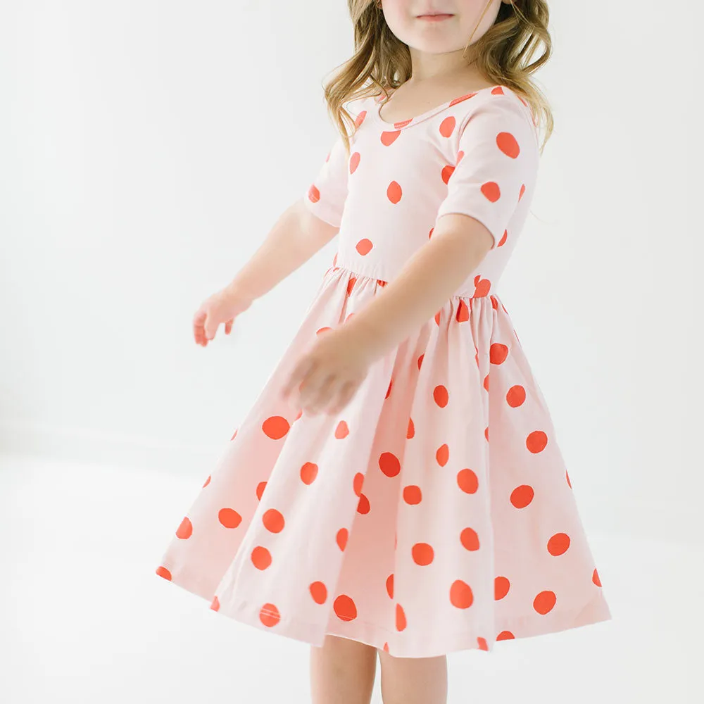 The Short Sleeve Ballet Dress in Blush Dot