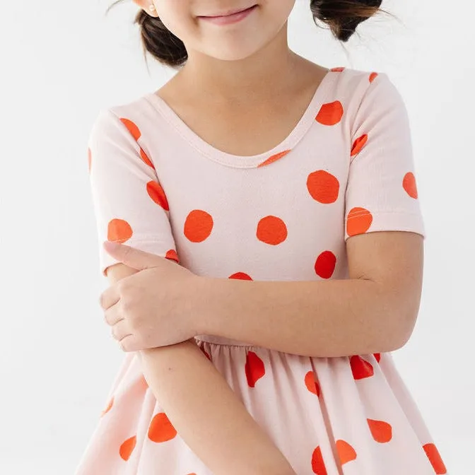 The Short Sleeve Ballet Dress in Blush Dot