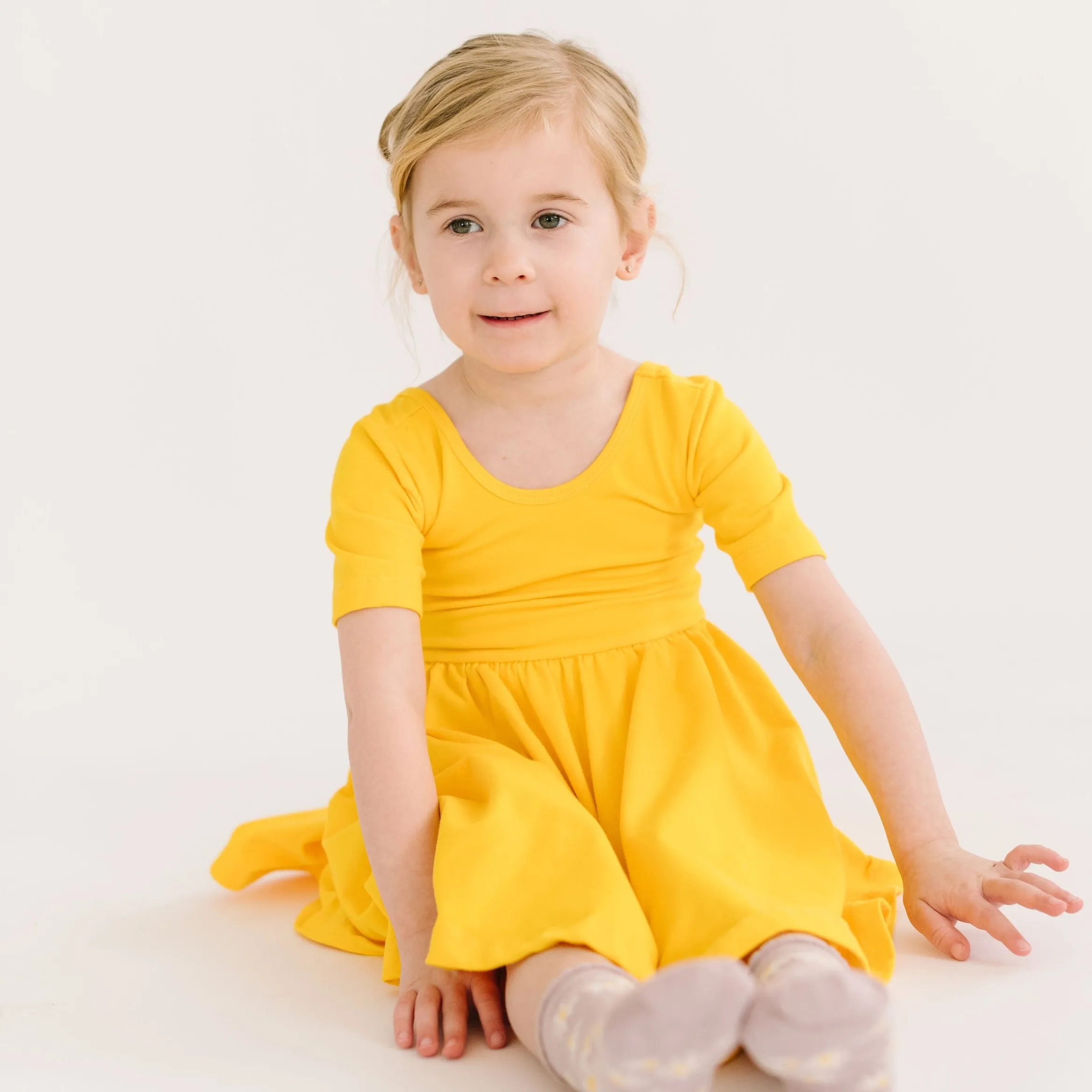 The Short Sleeve Ballet Dress in Lemon