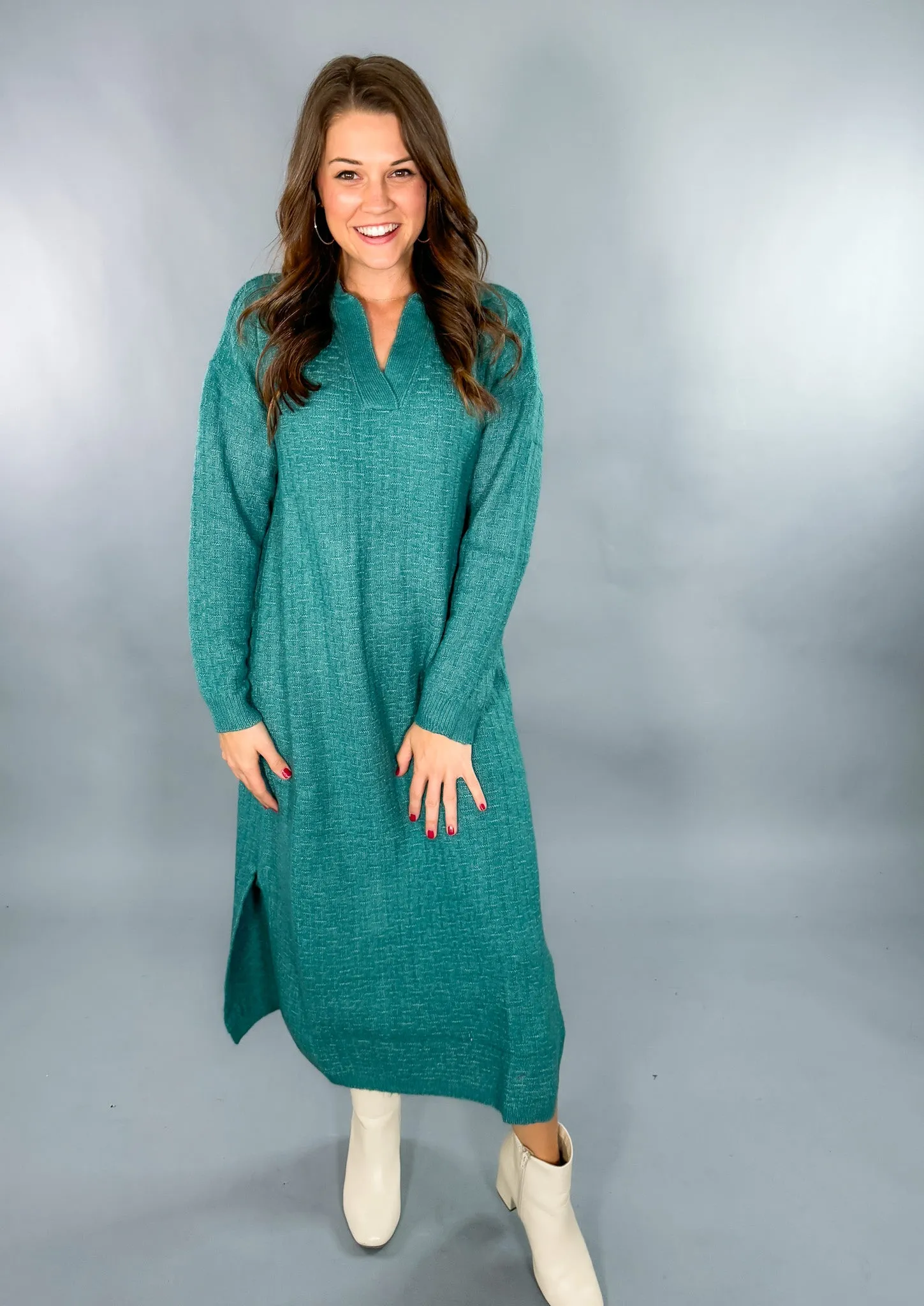 Timea Bleu Canard Sweater Dress