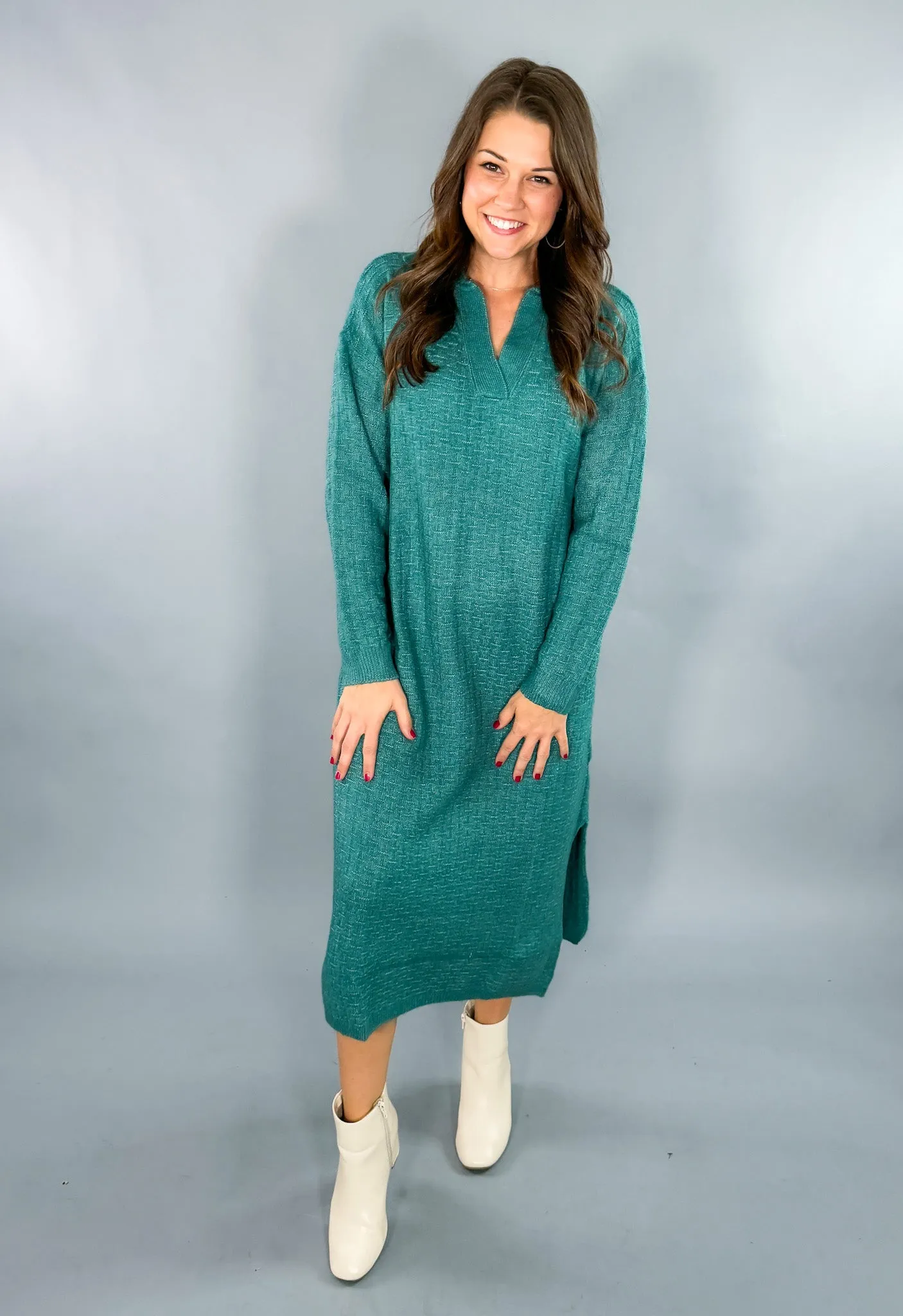 Timea Bleu Canard Sweater Dress