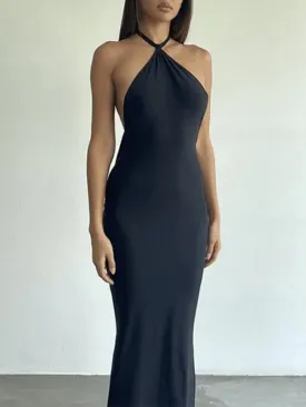 Uniwim Halter Neck Black Maxi Dress