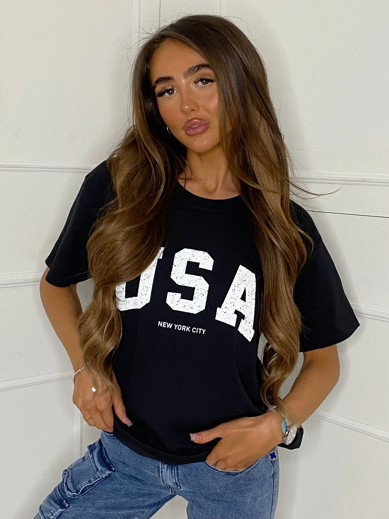 USA Print T-Shirt - Black