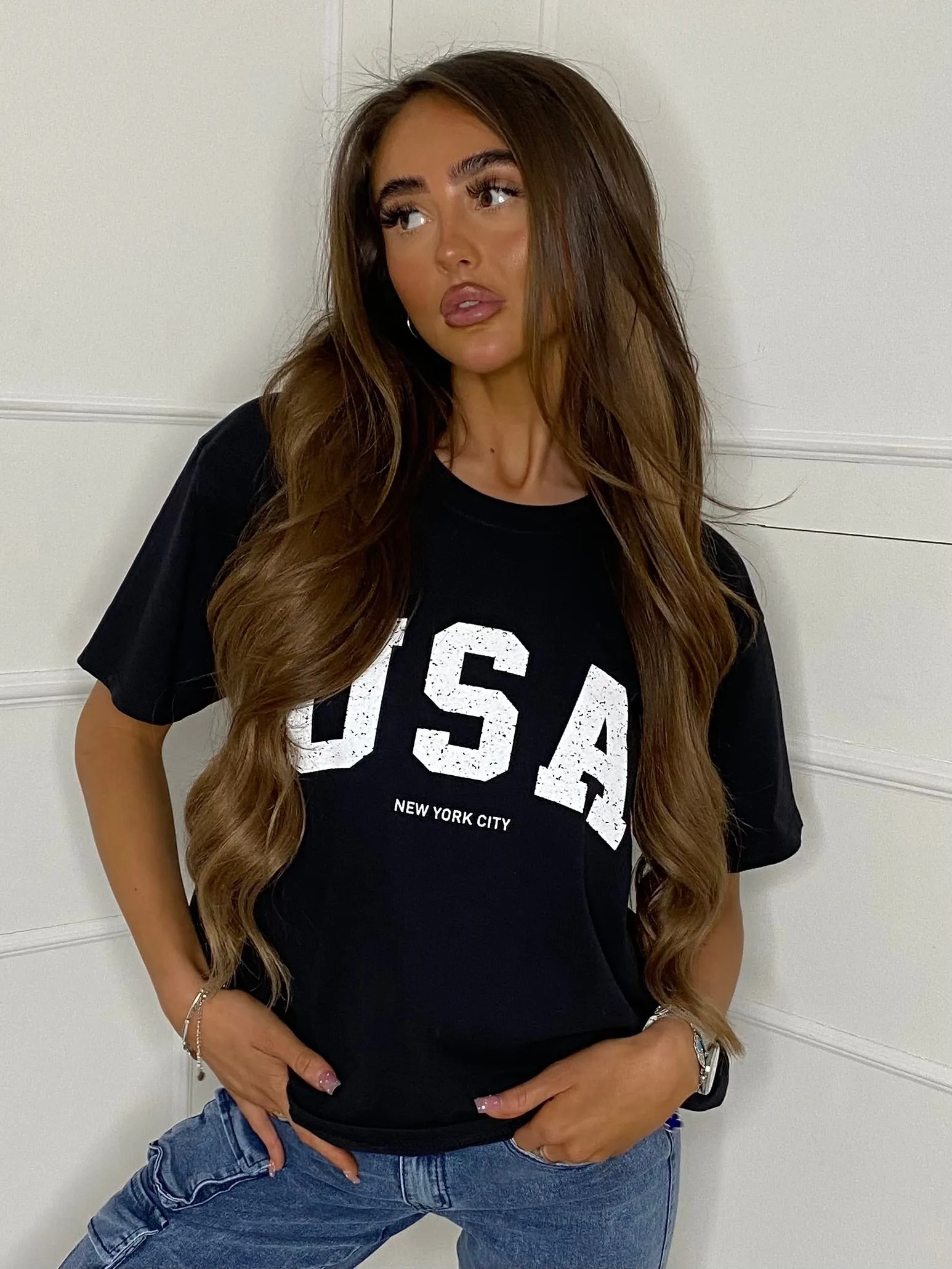 USA Print T-Shirt - Black