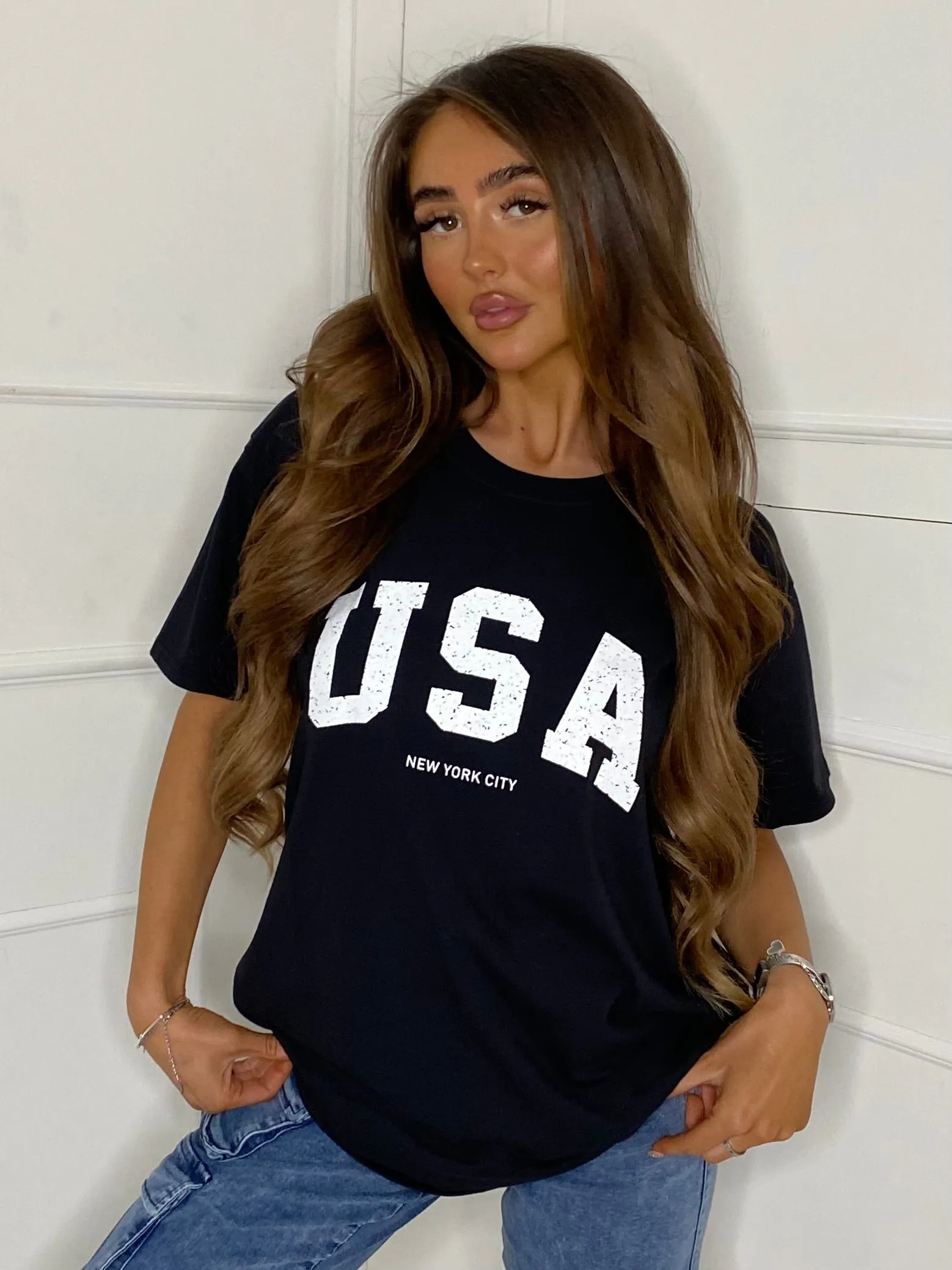 USA Print T-Shirt - Black