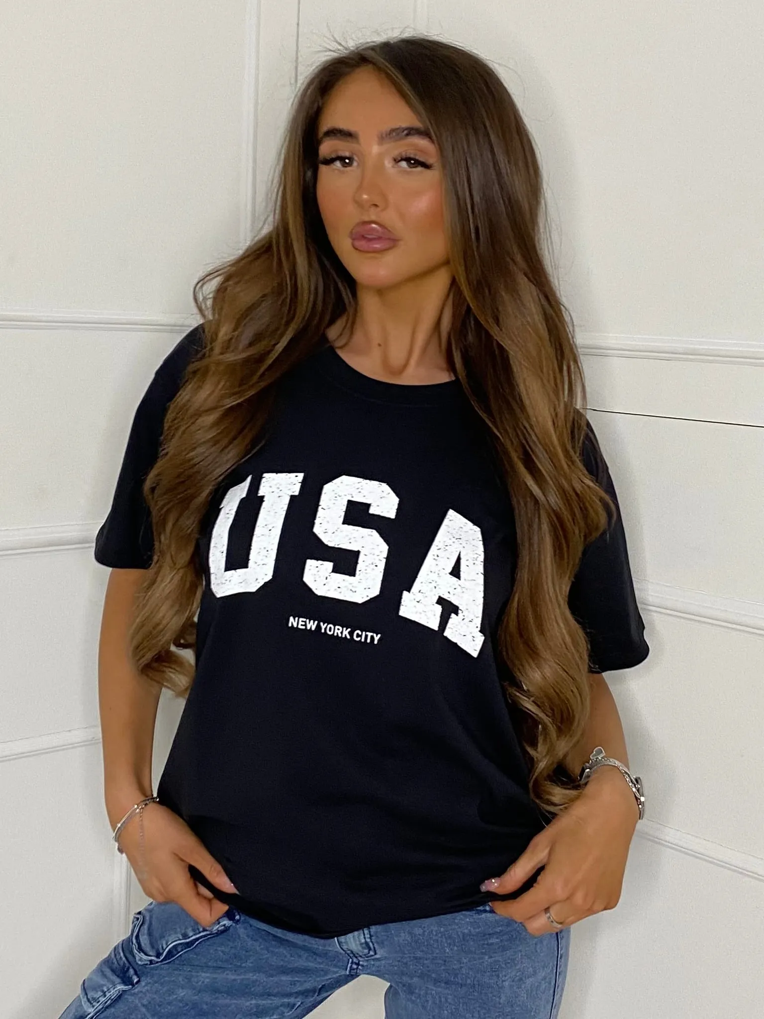 USA Print T-Shirt - Black