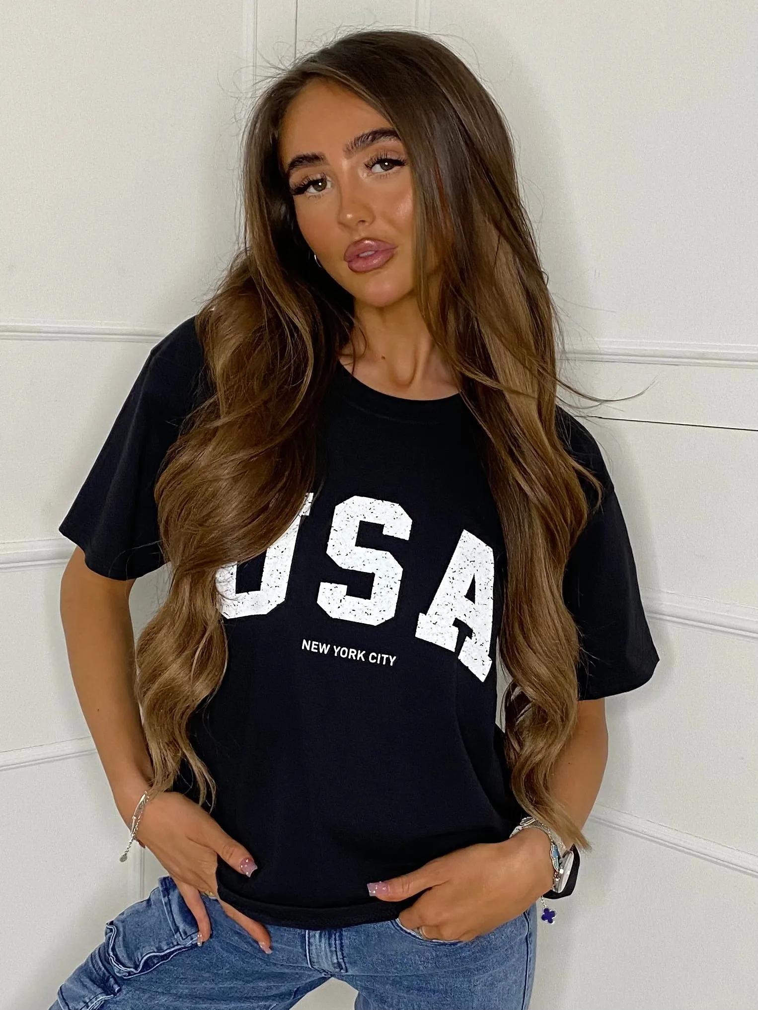 USA Print T-Shirt - Black