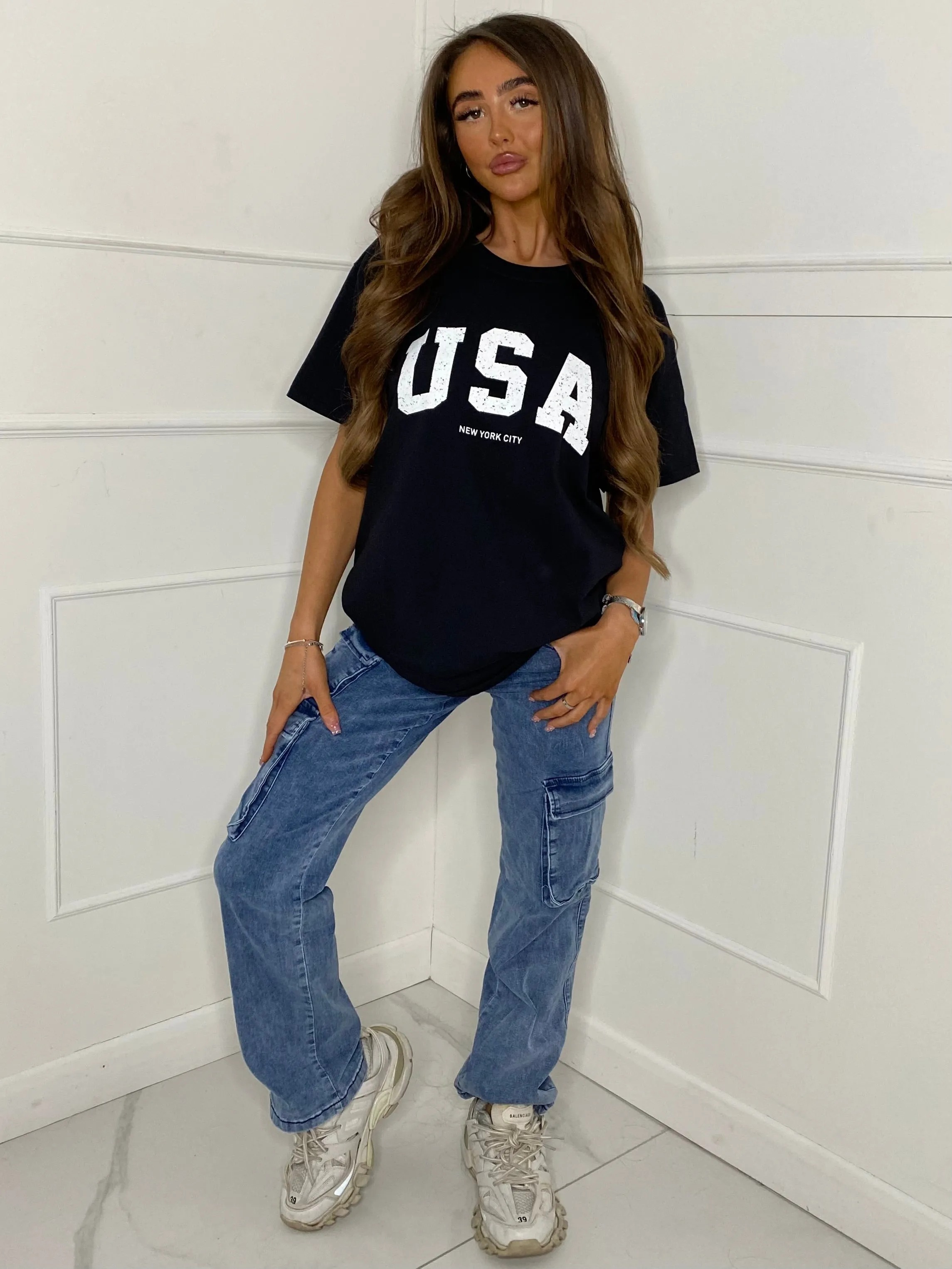 USA Print T-Shirt - Black