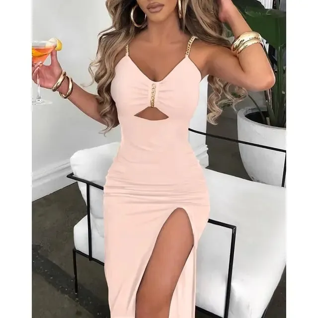 V-Neck High Slit Dress^