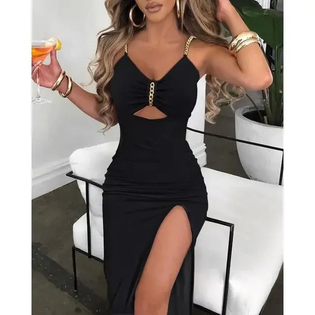 V-Neck High Slit Dress^