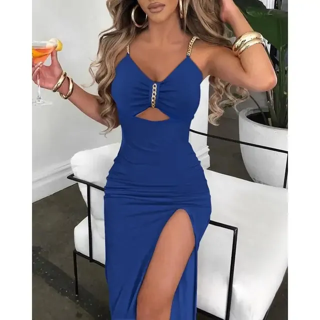 V-Neck High Slit Dress^