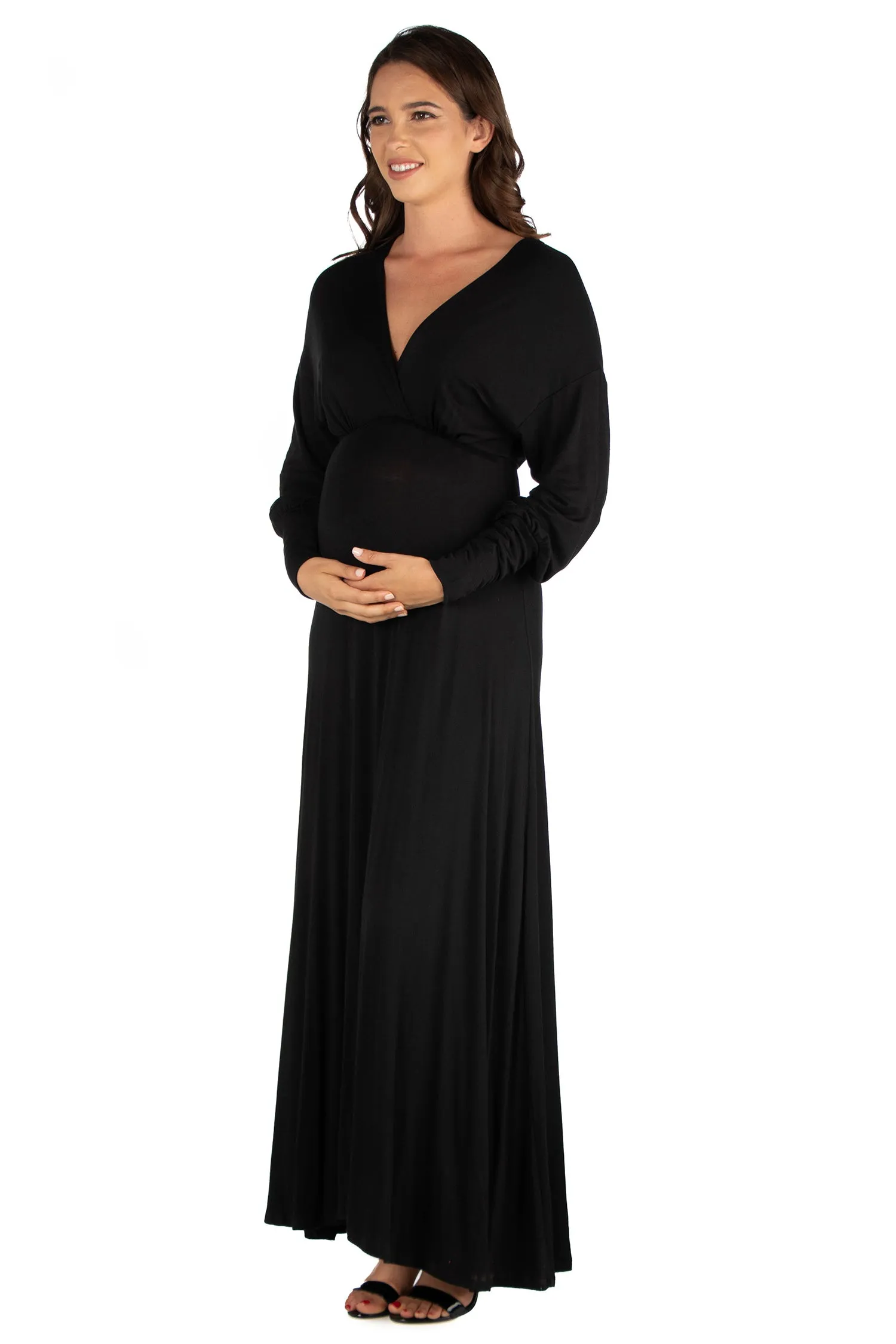 V-Neck Long Sleeve Maternity Maxi Dress