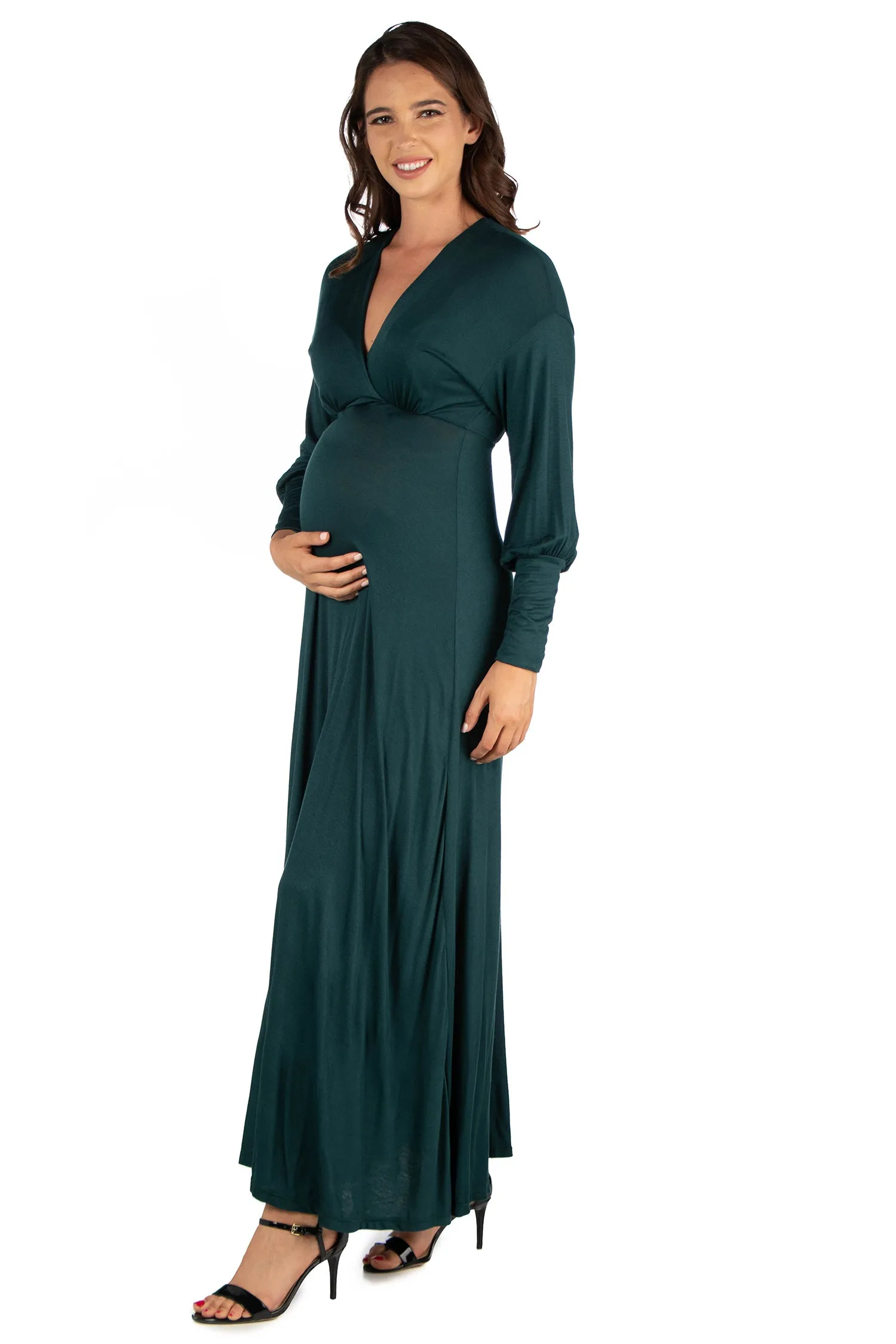 V-Neck Long Sleeve Maternity Maxi Dress