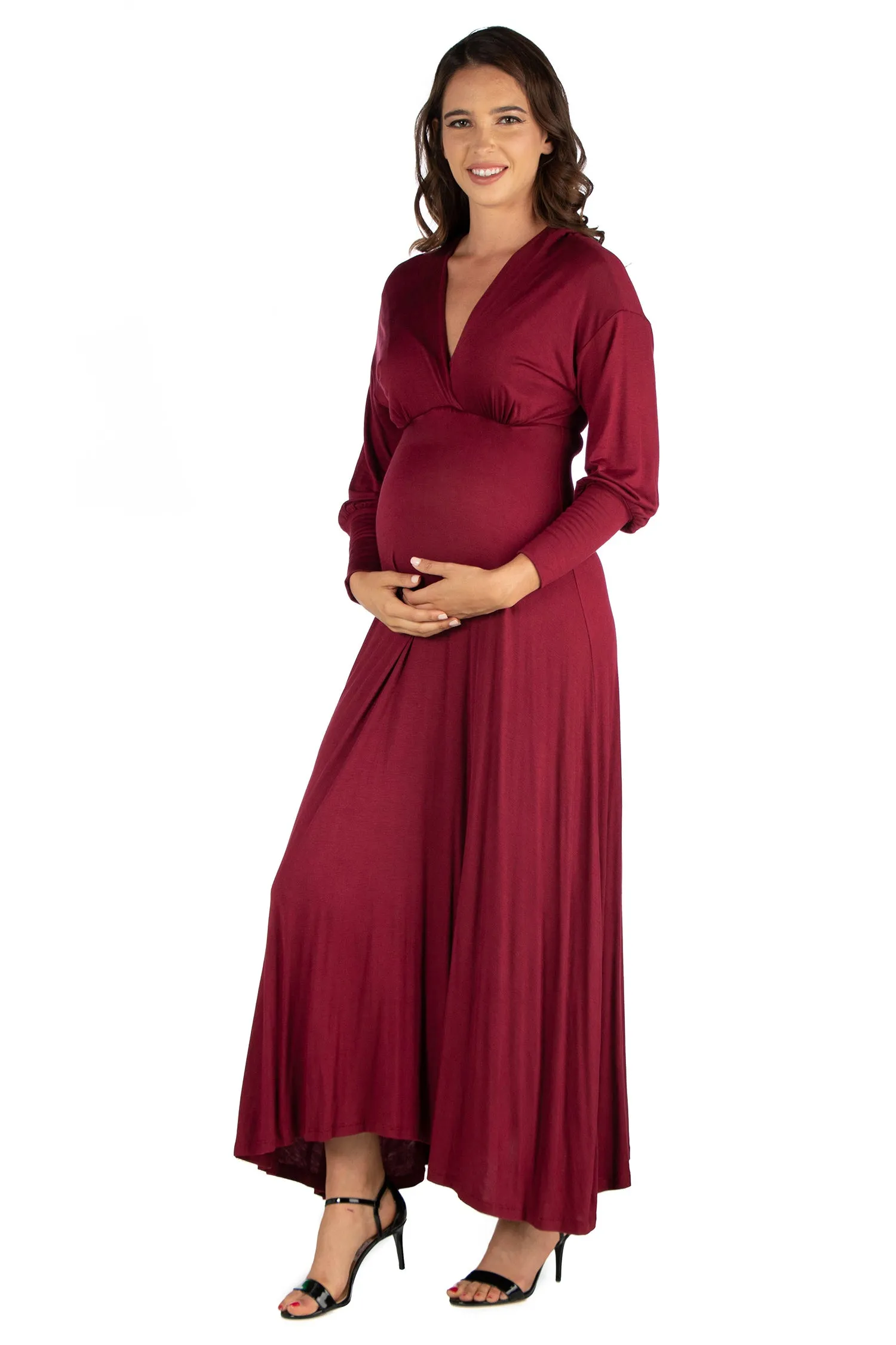 V-Neck Long Sleeve Maternity Maxi Dress