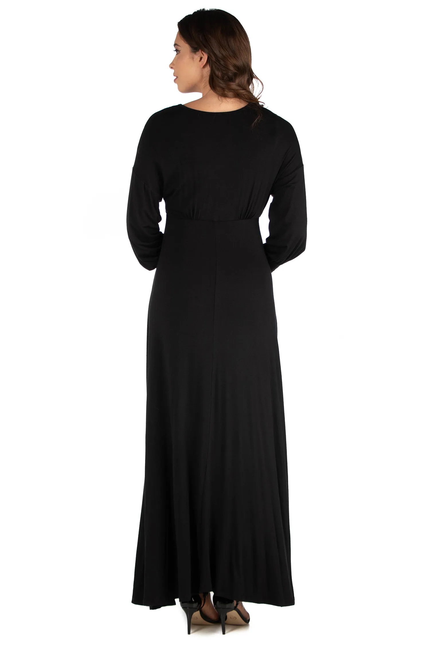 V-Neck Long Sleeve Maternity Maxi Dress