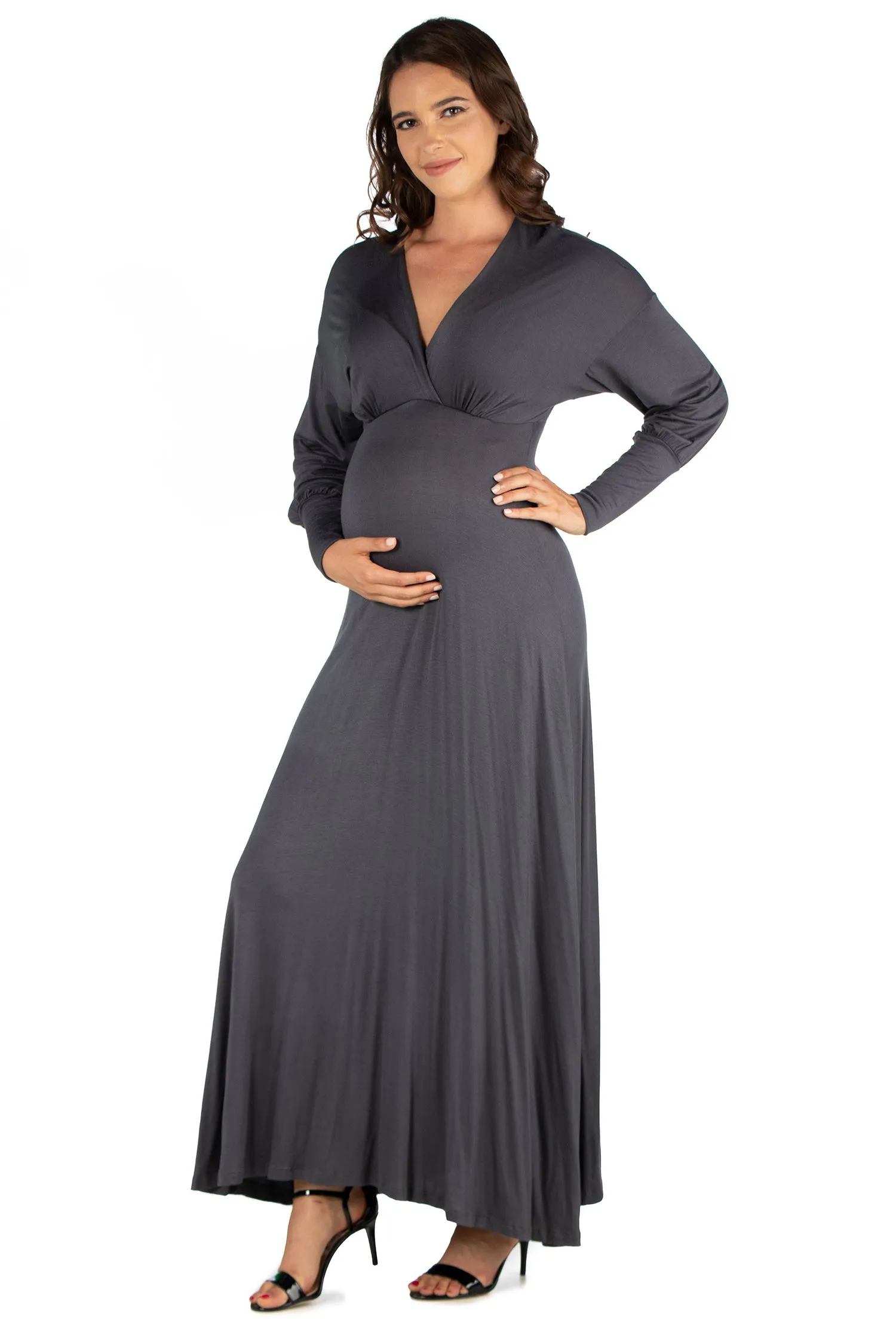 V-Neck Long Sleeve Maternity Maxi Dress