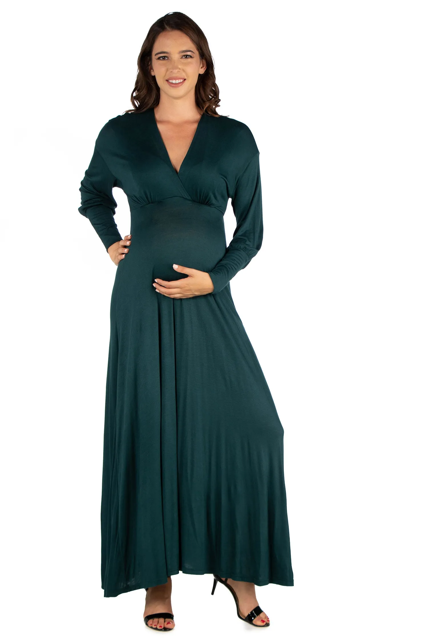 V-Neck Long Sleeve Maternity Maxi Dress