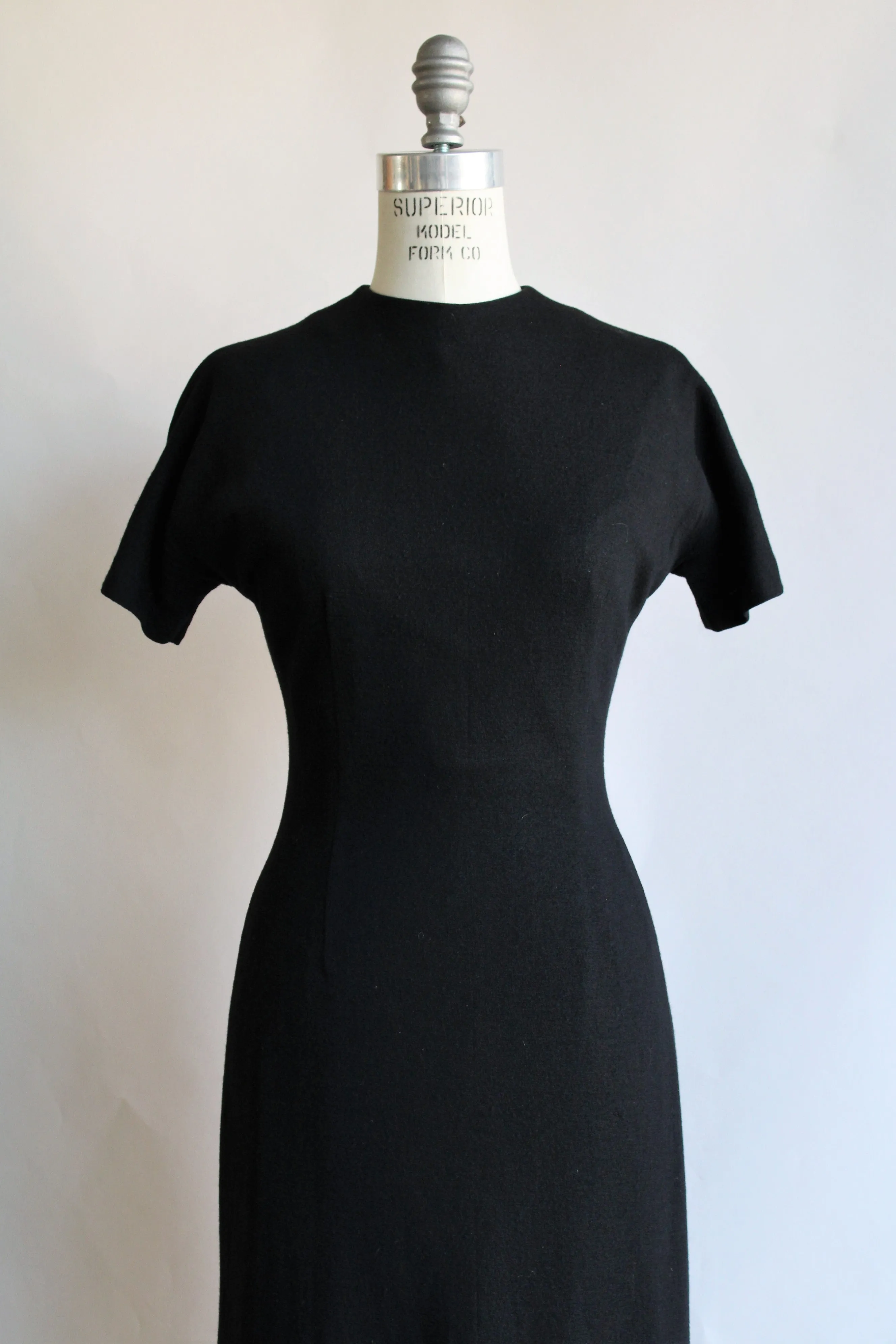 Vintage 1950s Black Wool Wiggle Dress