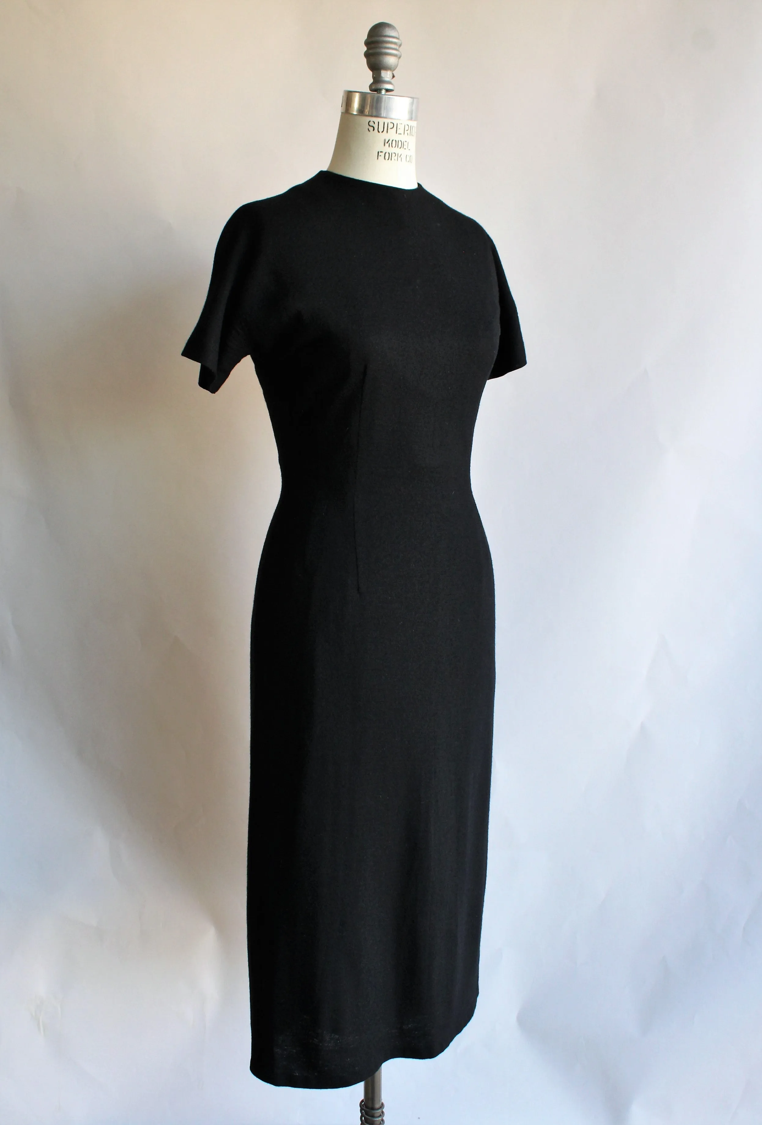 Vintage 1950s Black Wool Wiggle Dress