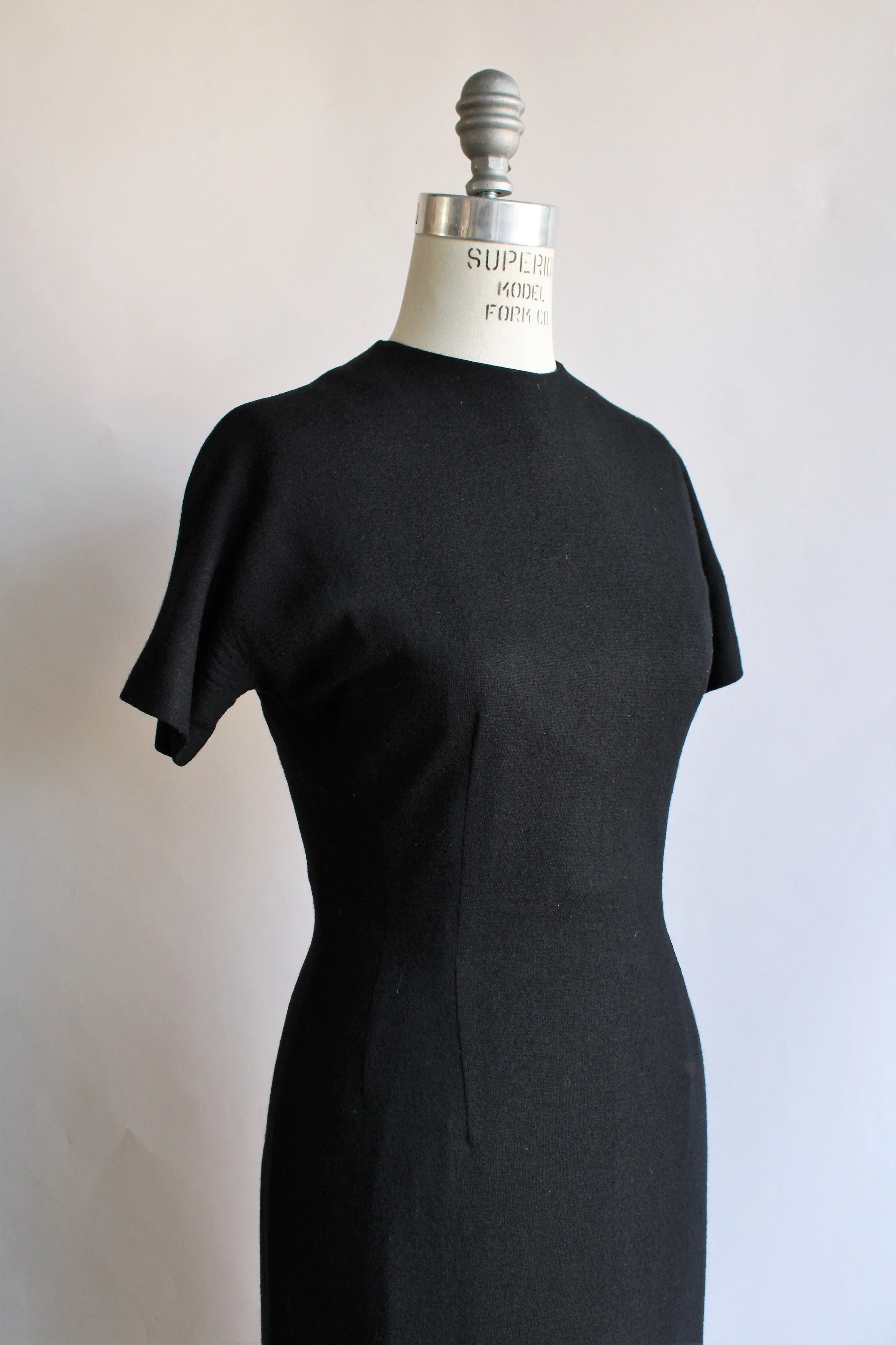 Vintage 1950s Black Wool Wiggle Dress