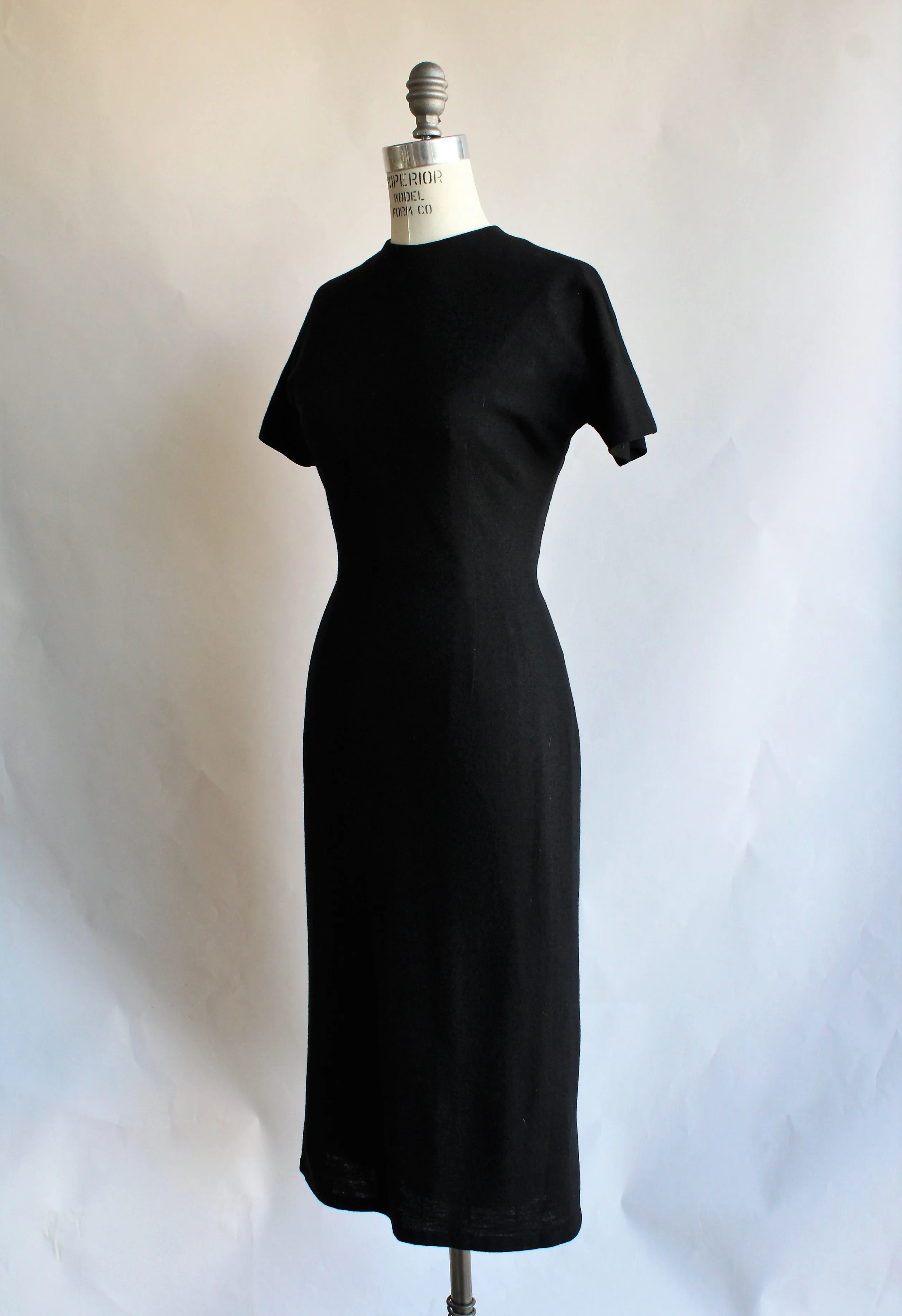 Vintage 1950s Black Wool Wiggle Dress