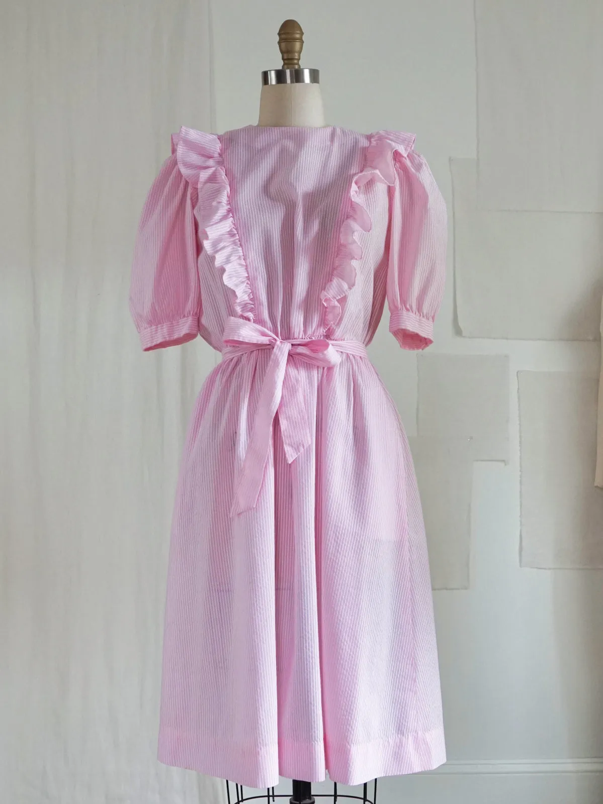 Vintage Pink Stripe Ruffle Dress