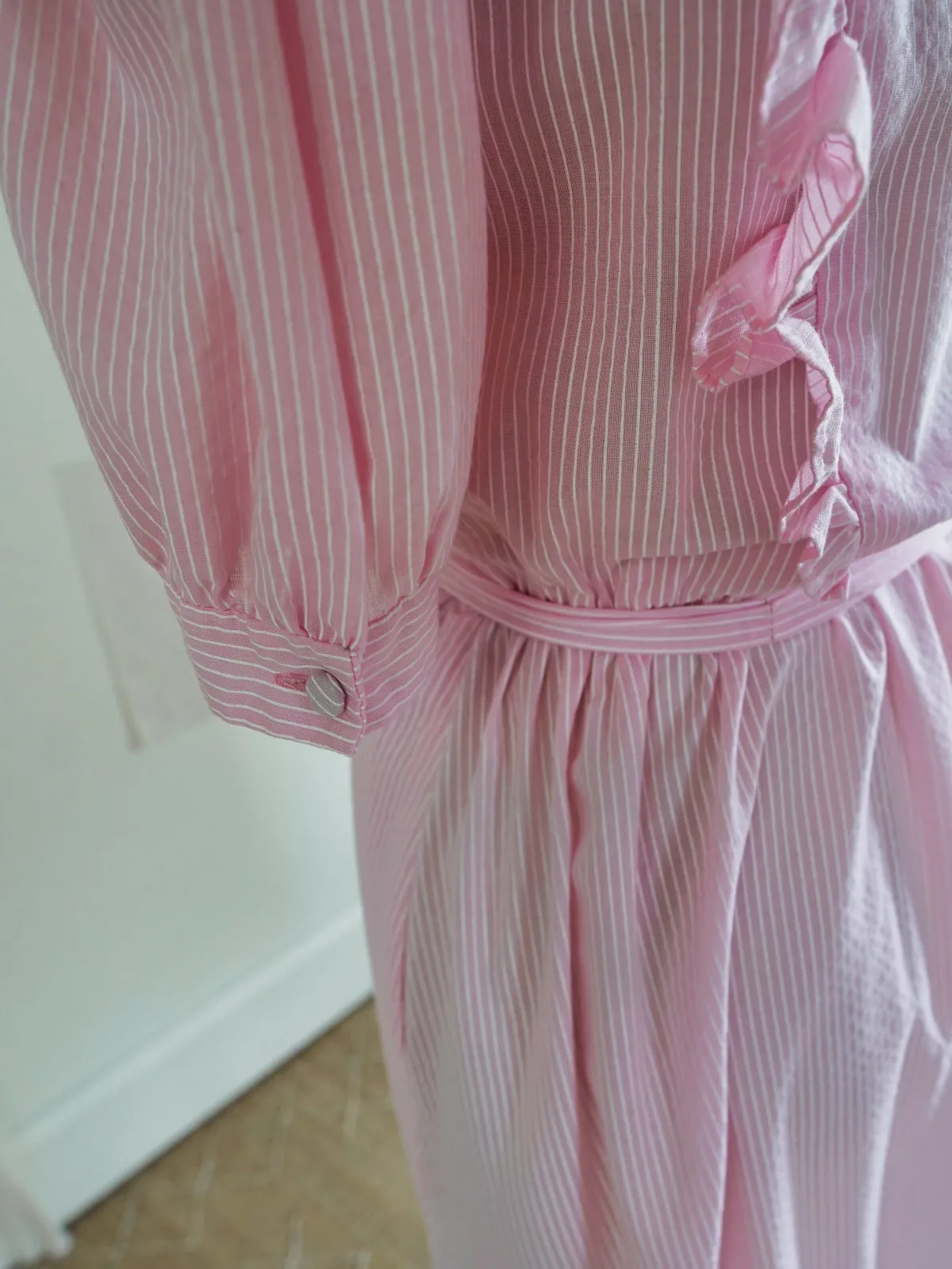 Vintage Pink Stripe Ruffle Dress