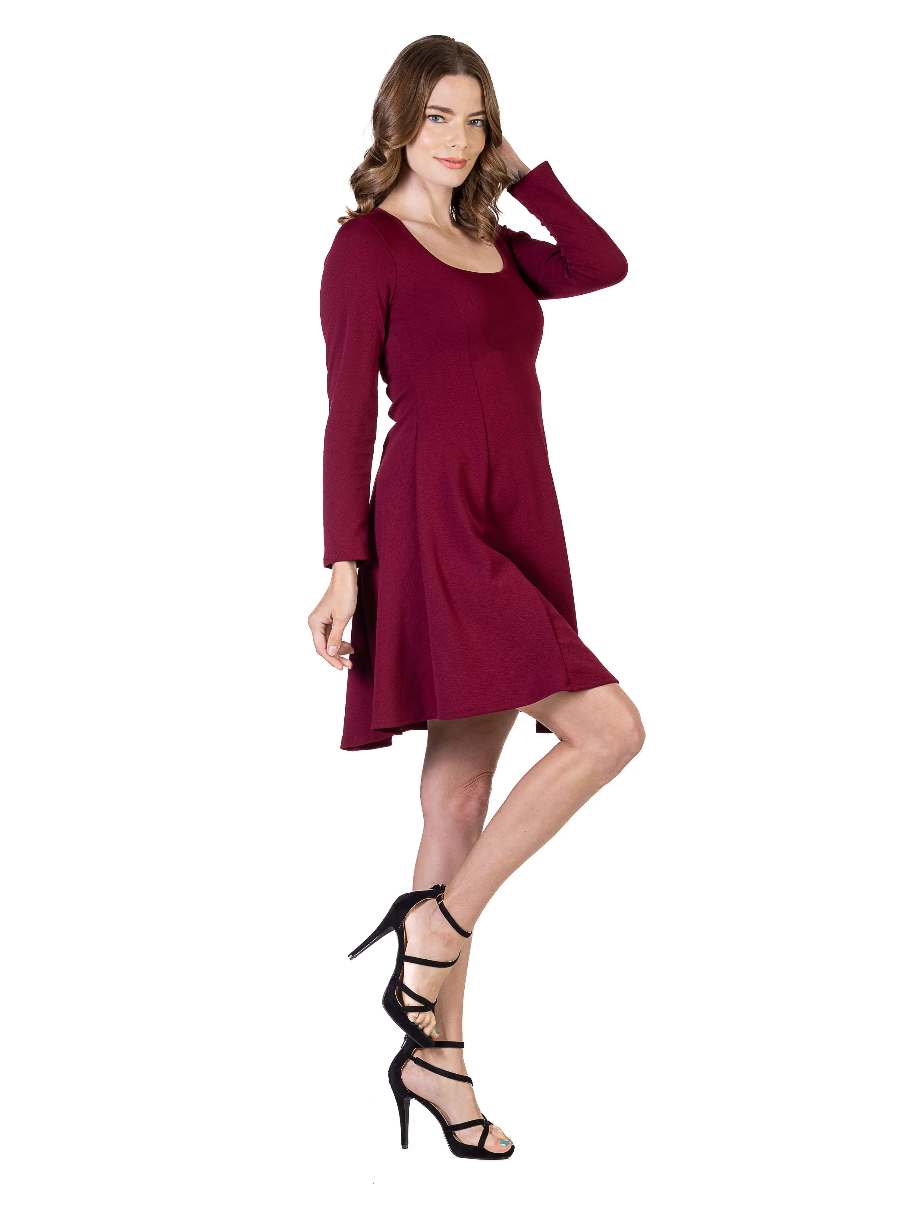 Womens Long Sleeve Knee Length Skater Dress