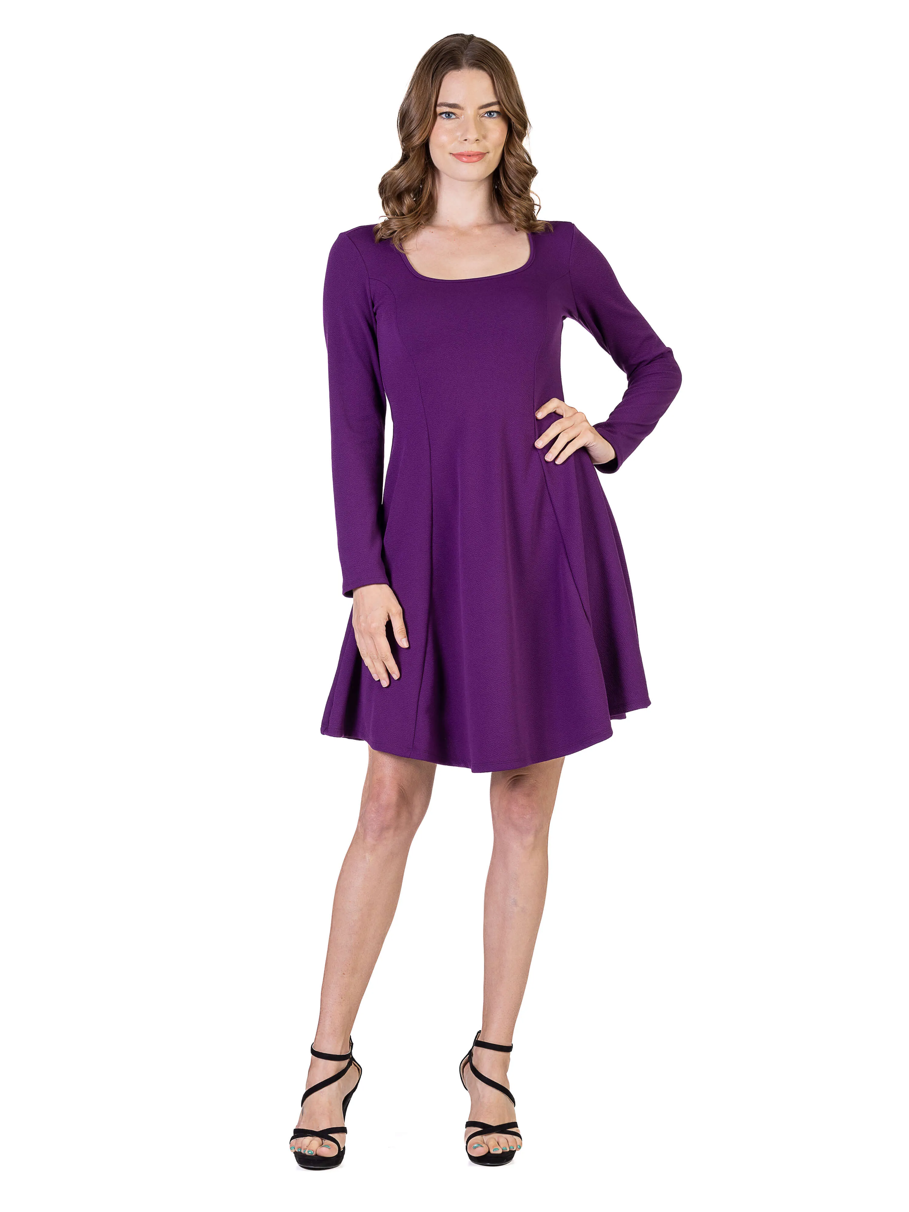 Womens Long Sleeve Knee Length Skater Dress