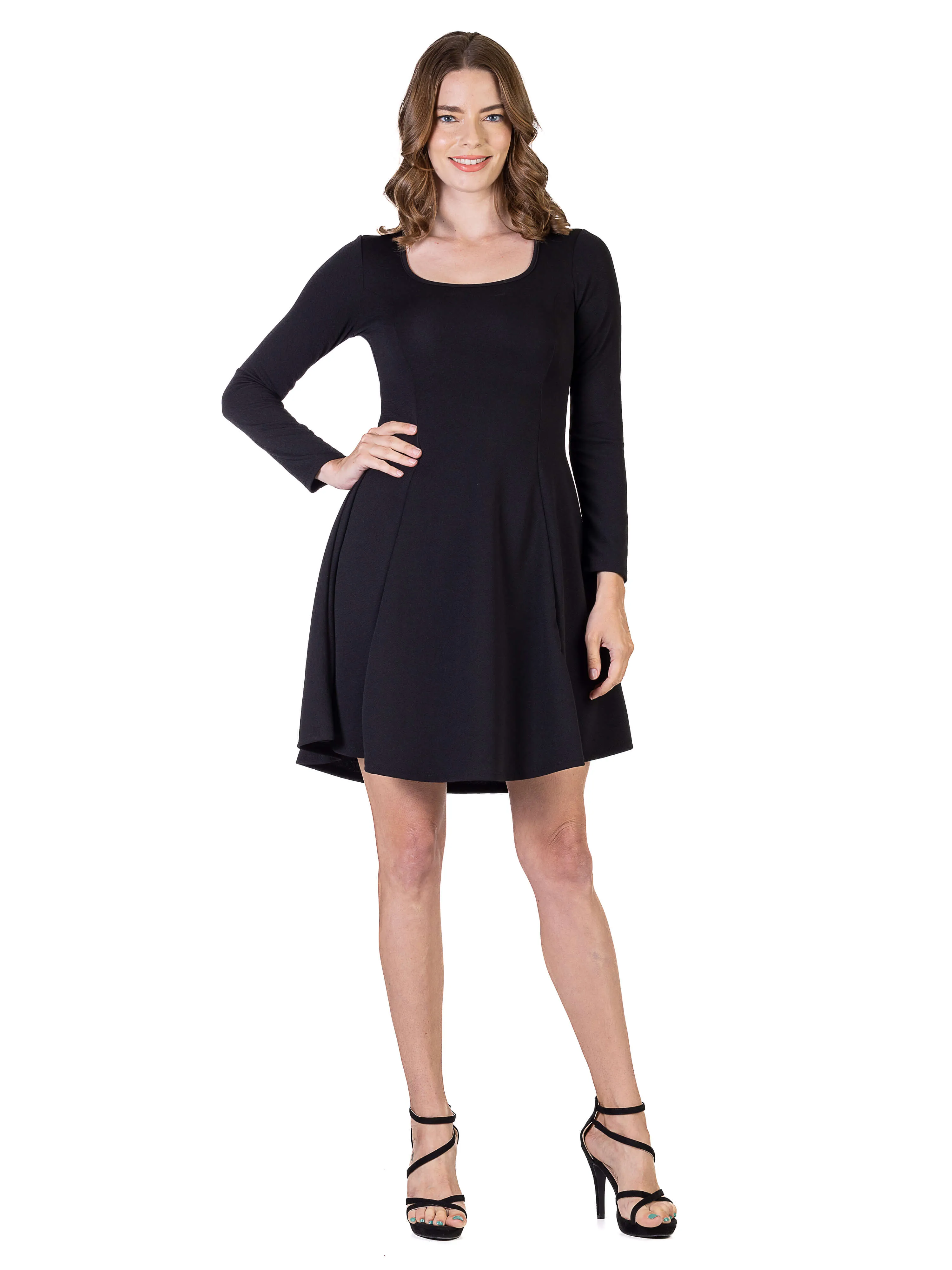 Womens Long Sleeve Knee Length Skater Dress