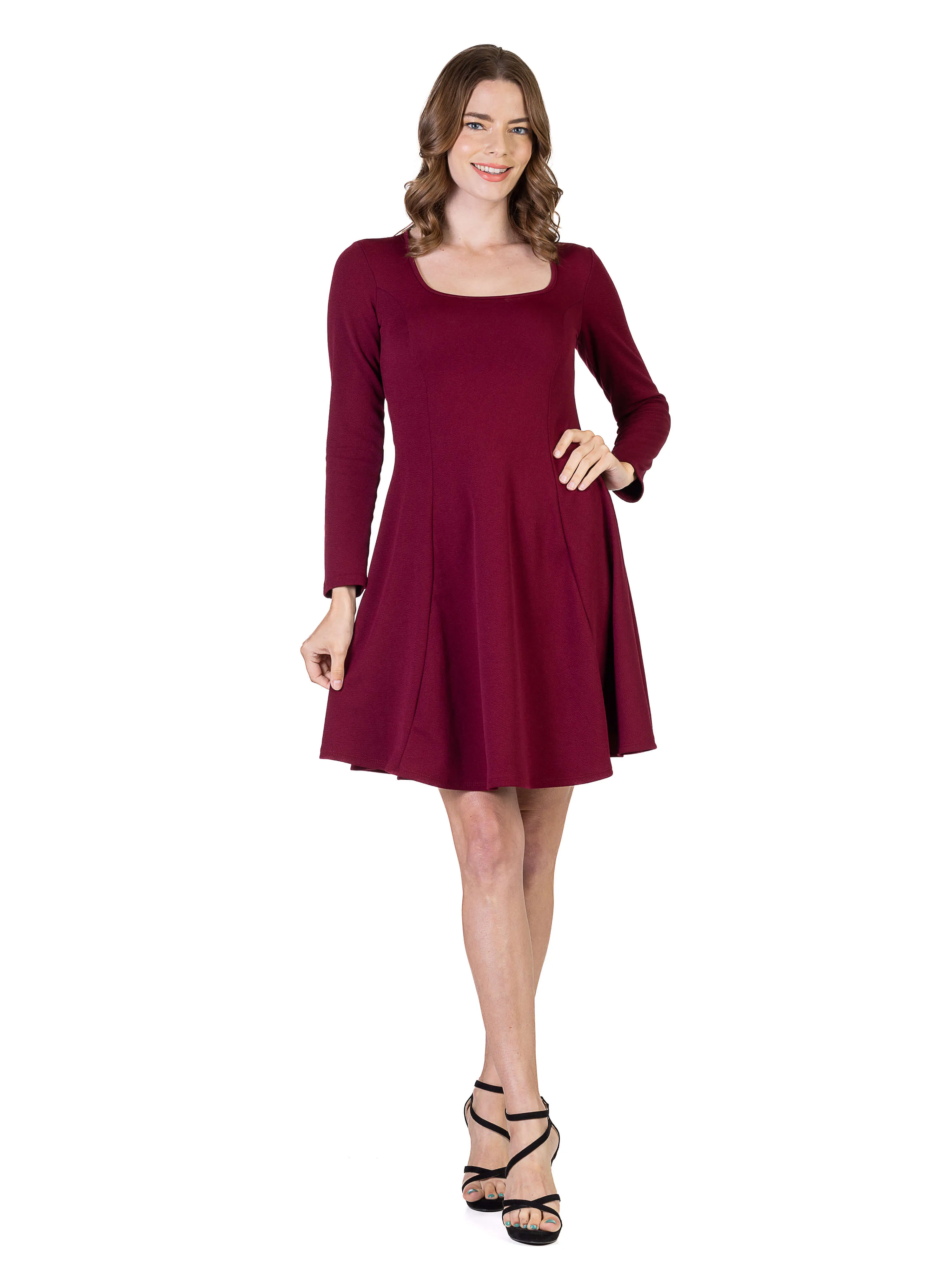 Womens Long Sleeve Knee Length Skater Dress