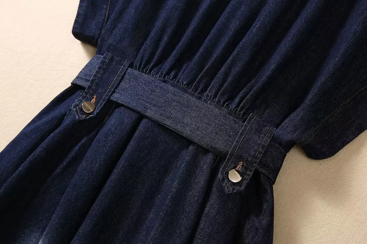 Women's Short Sleeve Gradient Color Fashion Waist-controlled Denim Dress