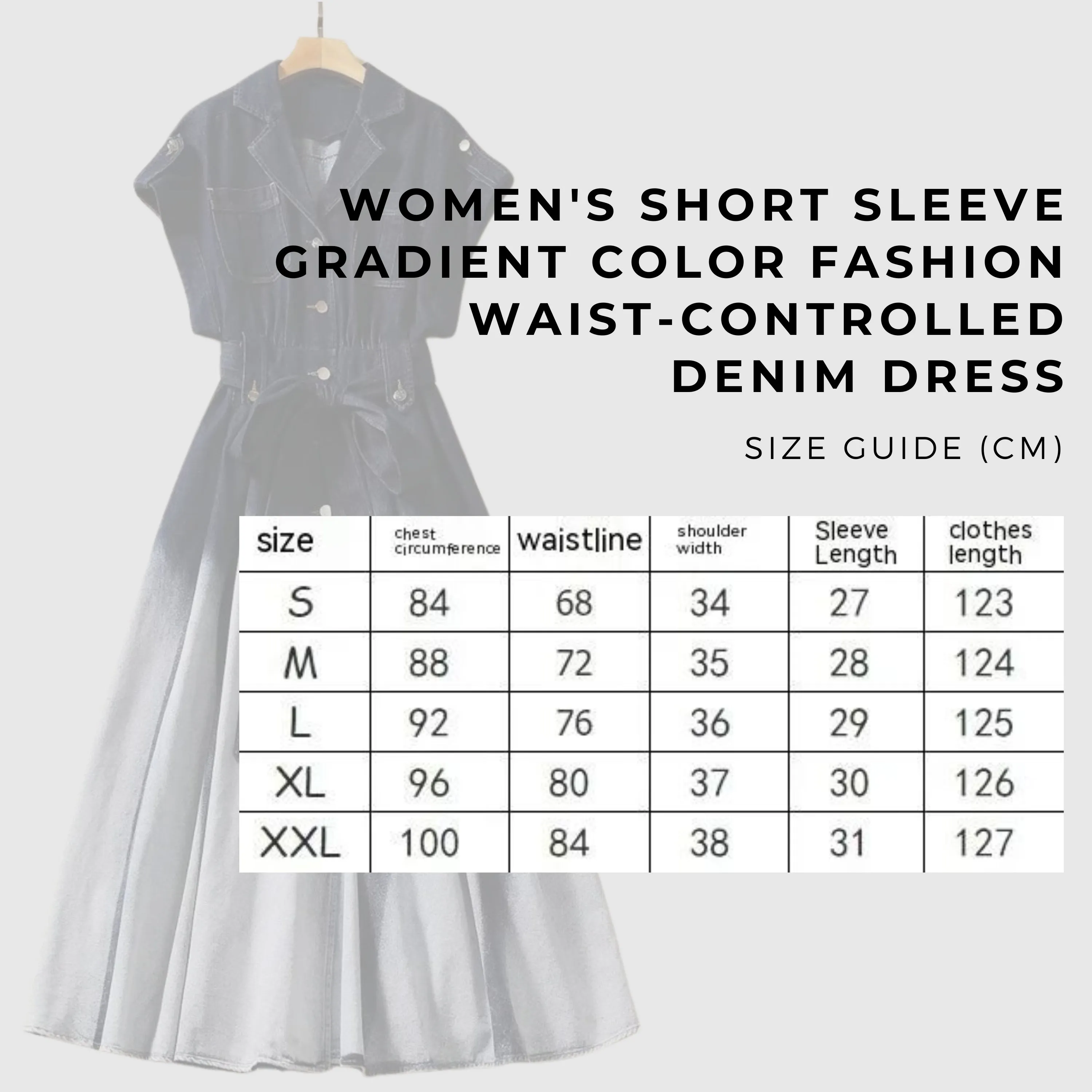 Women's Short Sleeve Gradient Color Fashion Waist-controlled Denim Dress