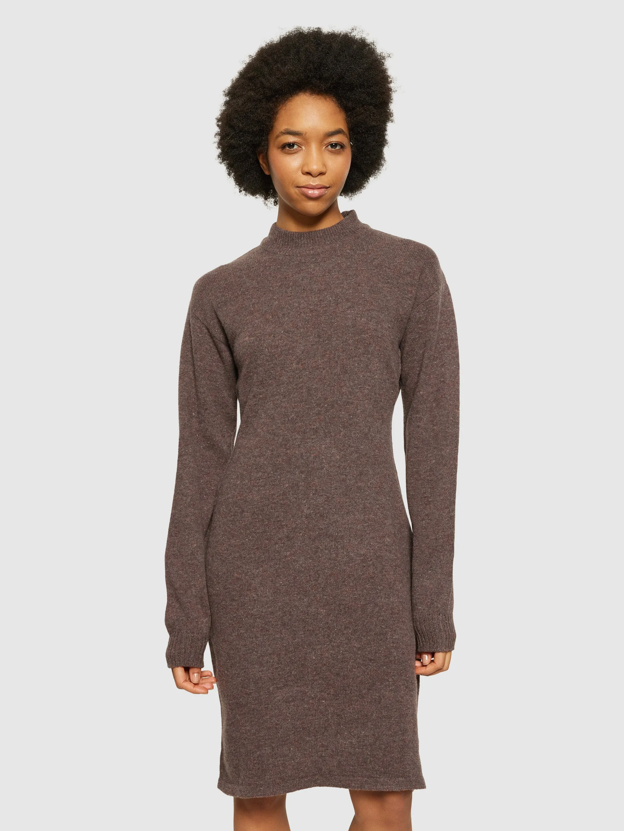 Wool crew neck mid length dress - Demitasse (brown)