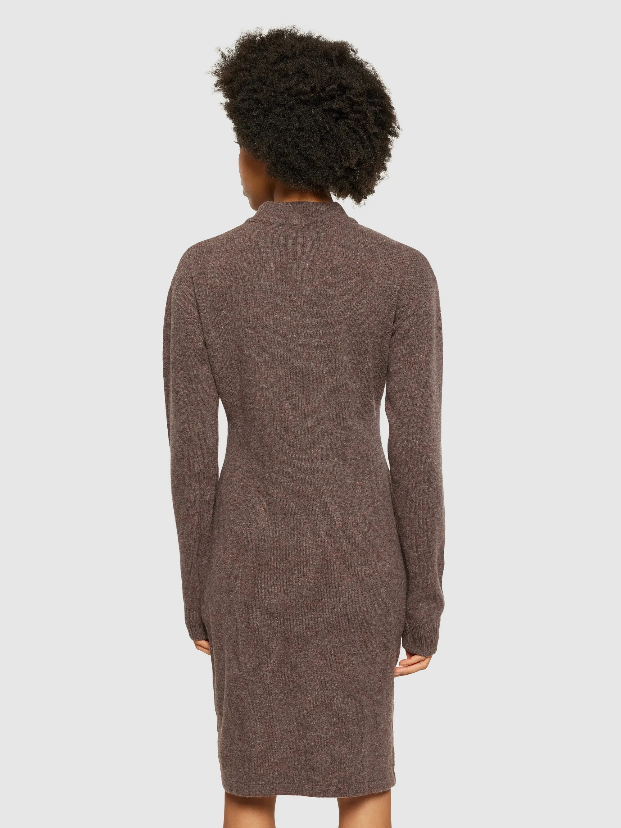 Wool crew neck mid length dress - Demitasse (brown)