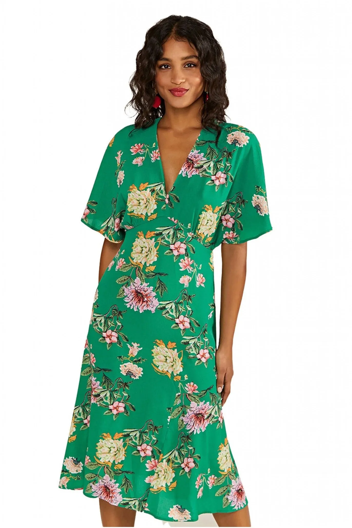 Yumi Green Floral Kimono Midi Dress